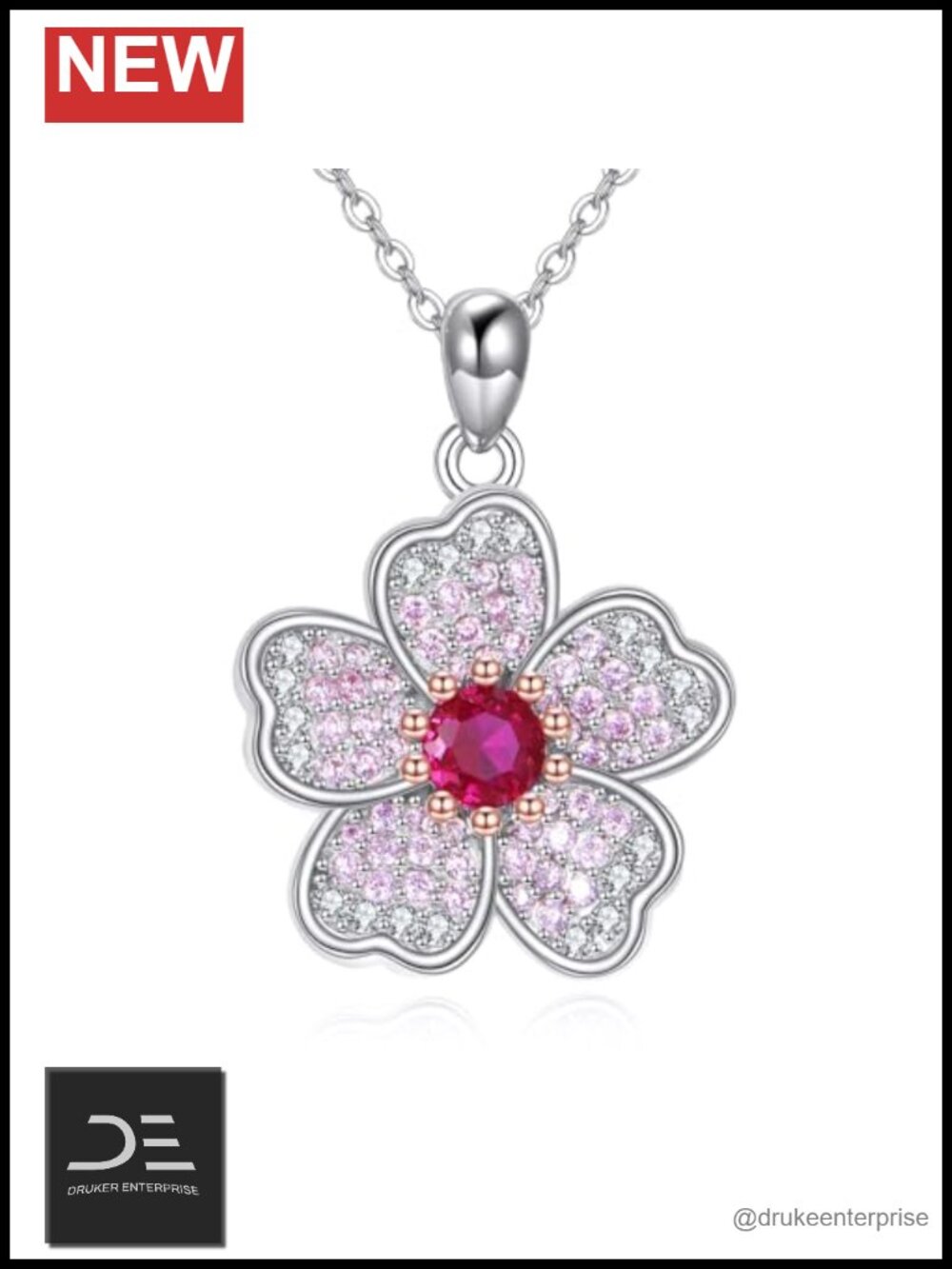 Sterling Silver Cherry Blossom Necklace Sakura Flower Pendant Floral Jewelry